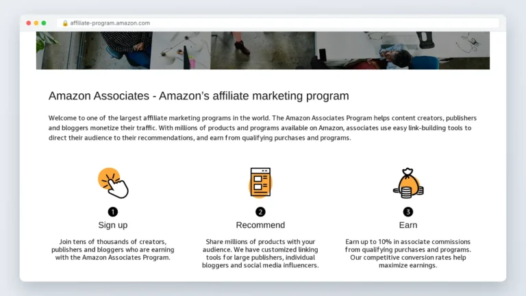 Amazon Associates affiliate program home page, the starting point for affiliate marketing for dummies
