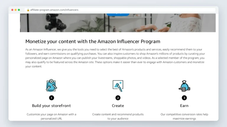 Amazon Influencer Program official page, the starting point for how to find influencers on Amazon