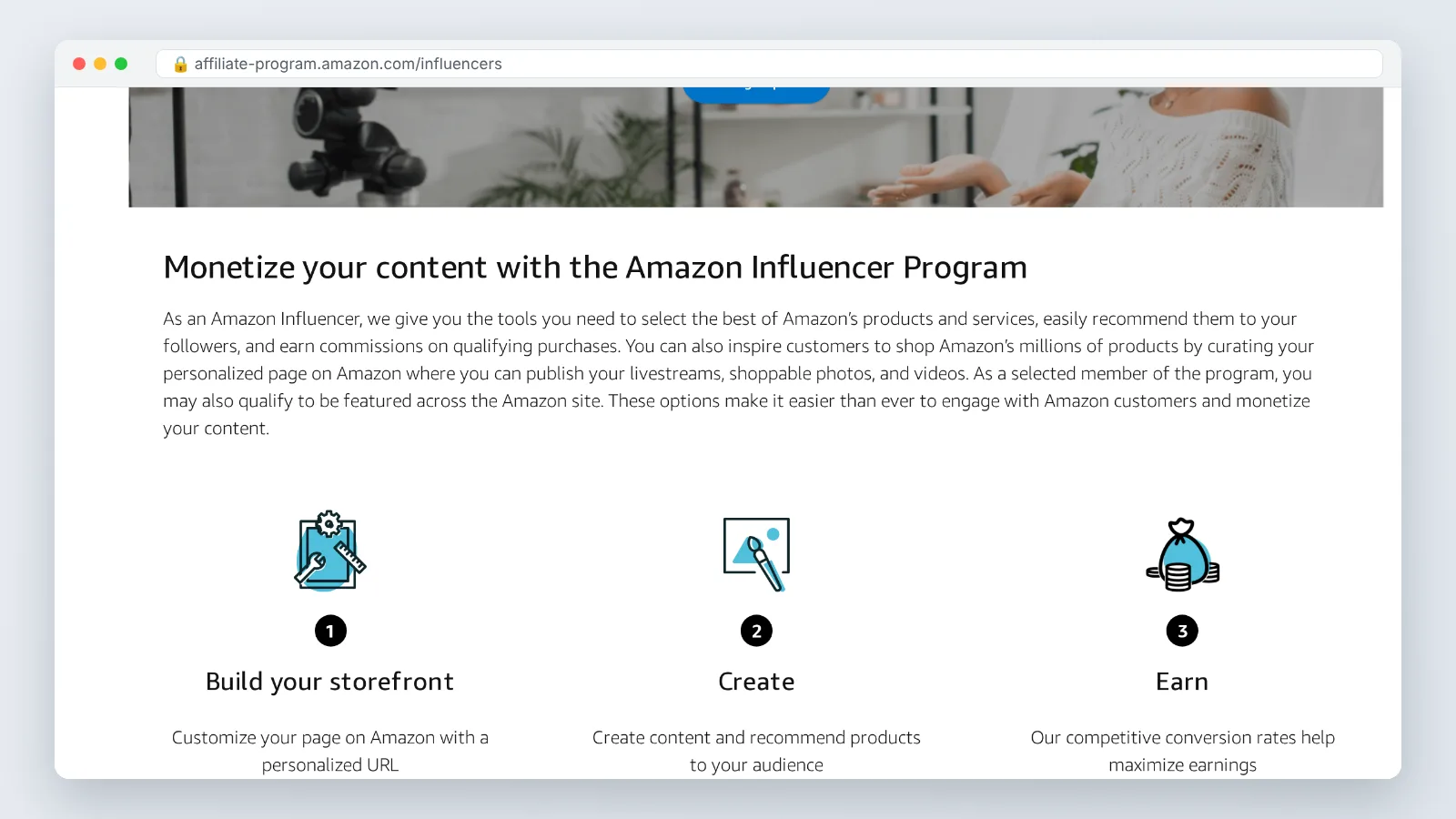 Amazon Influencer Program official page, the starting point for how to find influencers on Amazon